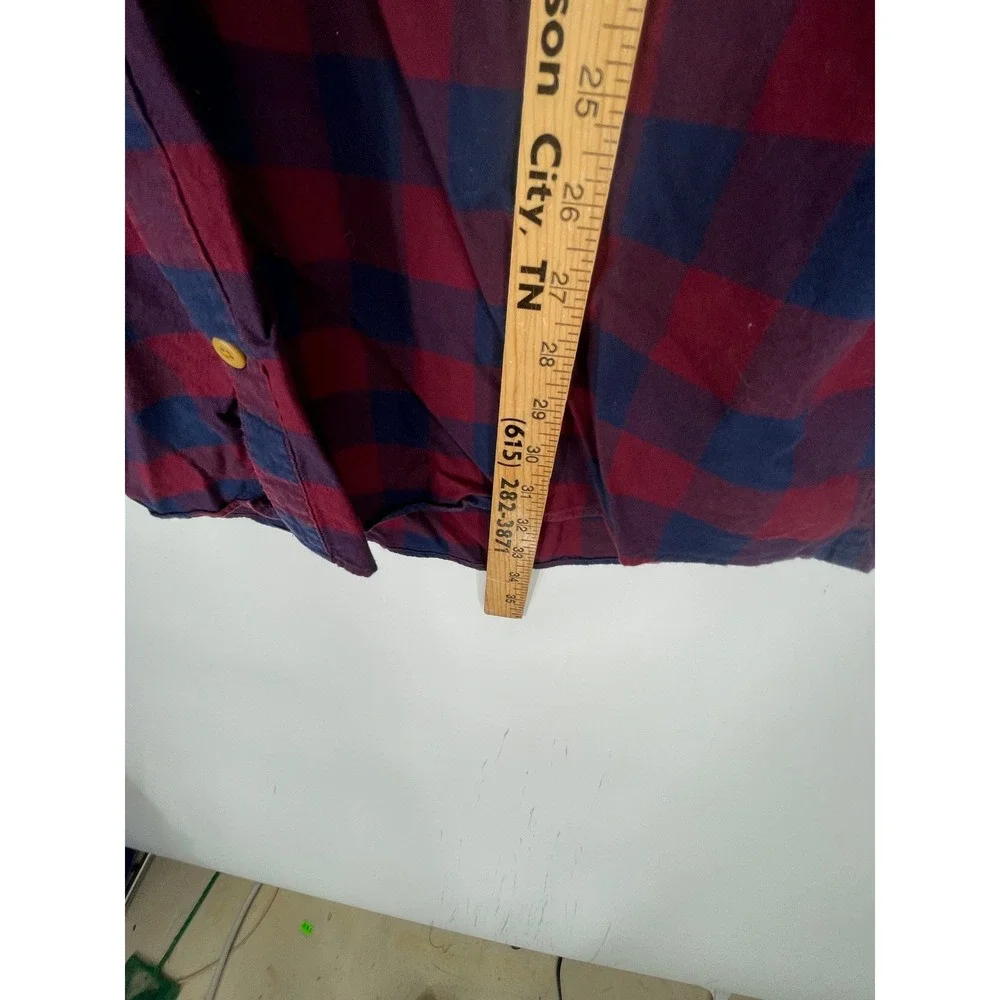 Duluth Trading Co Mens Shirt 2XL Tall Button Down Red Blue Plaid Cotton Western